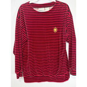 Vintage Preppy Stripe Long Sleeve Top Women Red Black M Grunge 90s Dark Academia